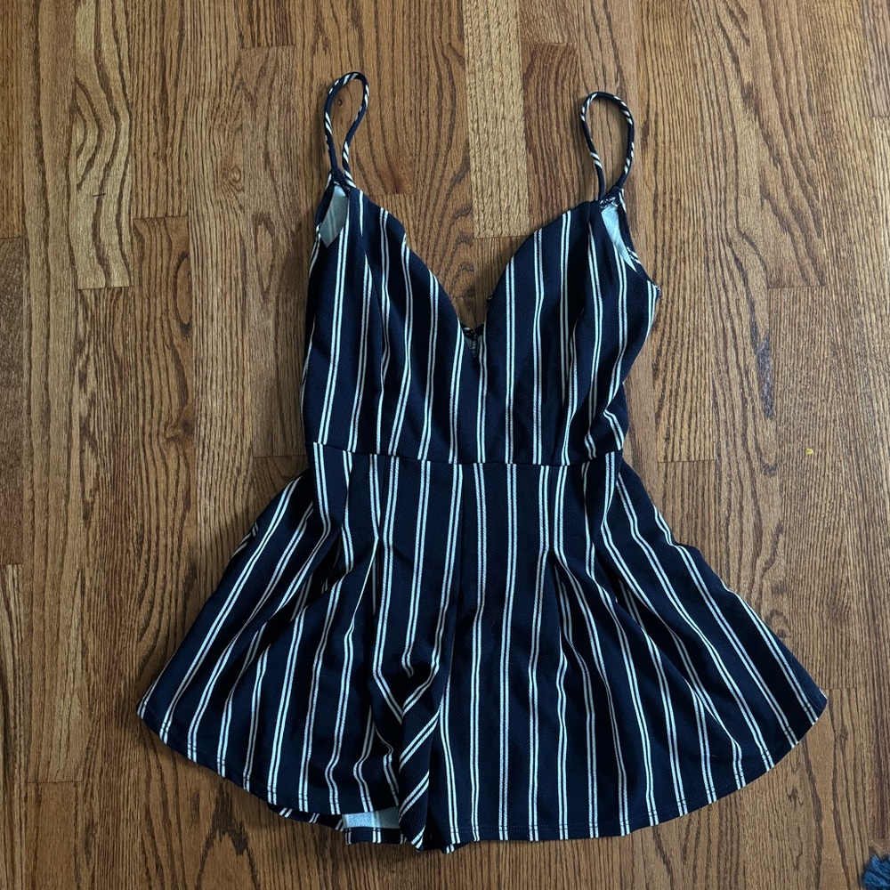 Navy and white striped romper